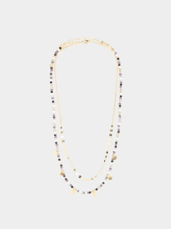 Цепочка, 52 см, 2 шт, металл/пластик, золотистая, Цветные камни, Mineral, image-0