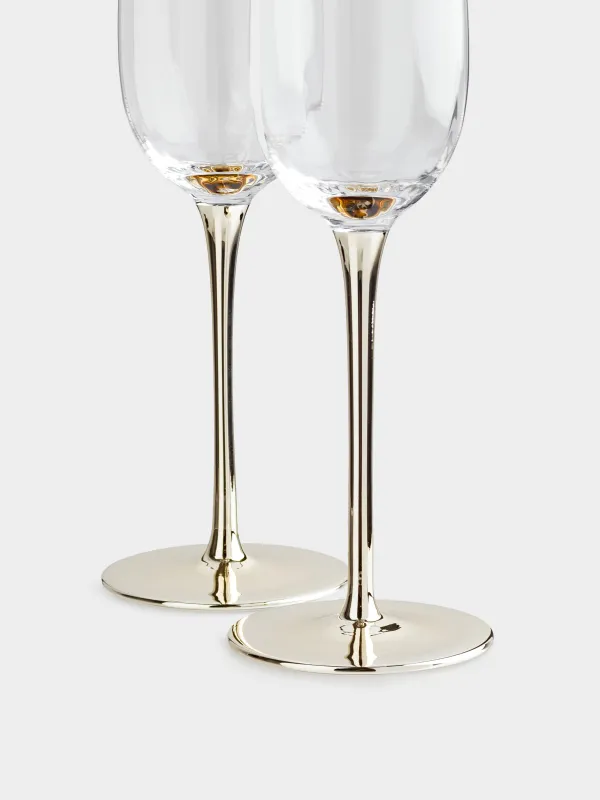 Бокал для шампанского, 2 шт, золотистая ножка, Glyfada, image-1