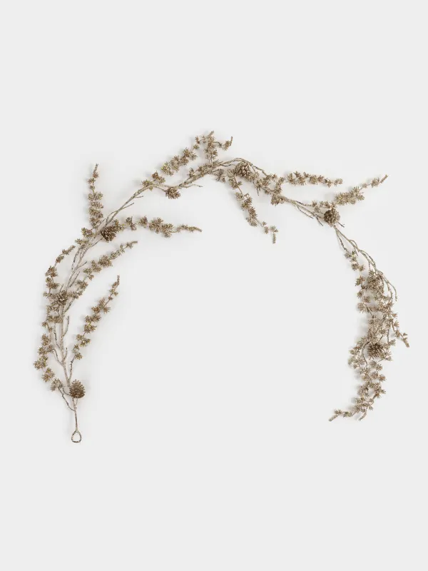 Ветка-гирлянда декоративная, 1,8 м, пластик/металл, Золотистые шишки, Sparkle decor, image-0