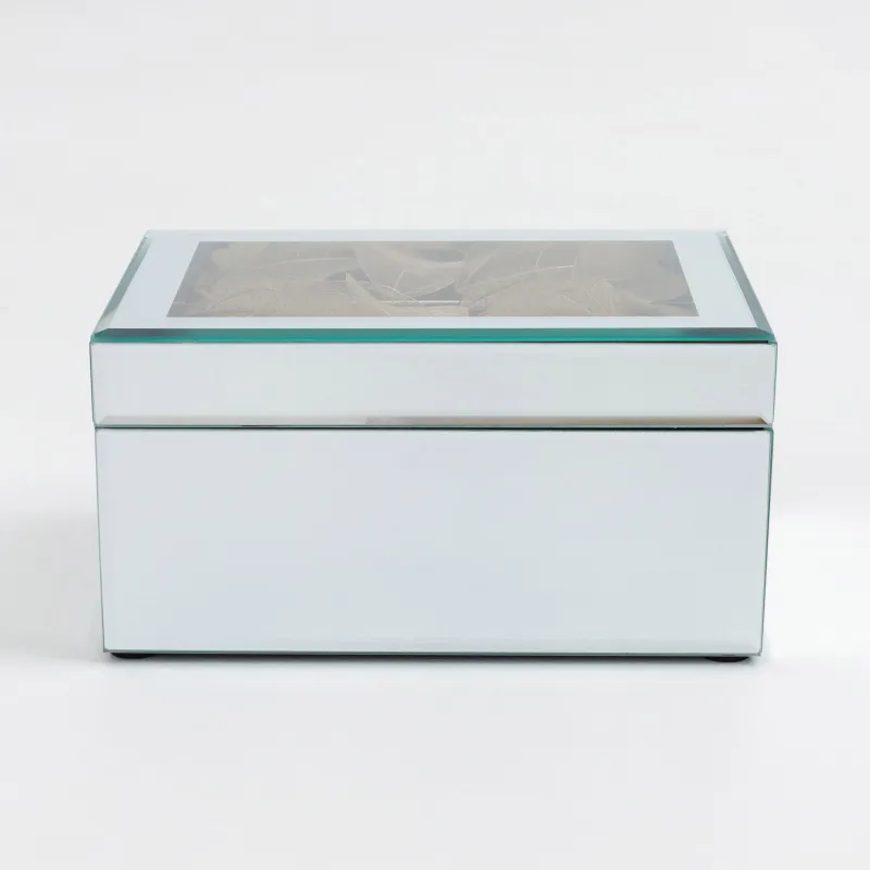 Шкатулка для украшений, 20х14 см, стекло, зеркальная, Золотистые листья, Glossy, image-1