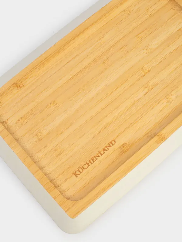 Табақша, 24х16 см, бамбук, тікбұрышты, сұр жиек, Bamboo soft, image-4