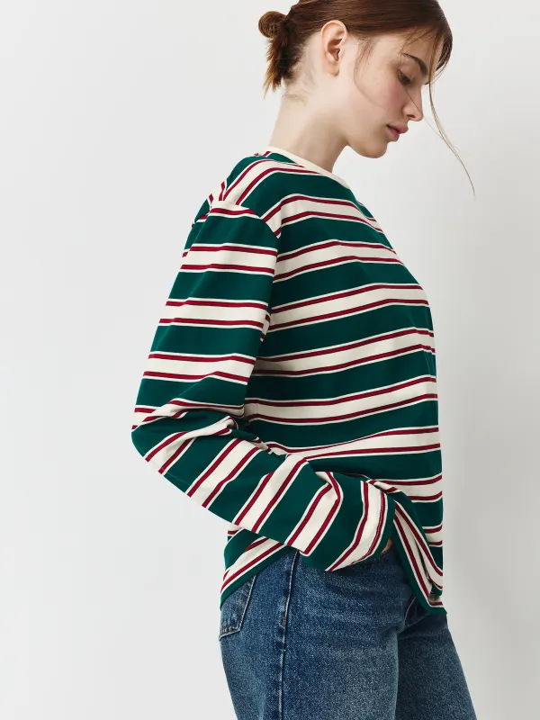 Әйелдерге арналған лонгслив, size S, мақта/полиэстер, жасыл, Жолақ, Latoya, image-4