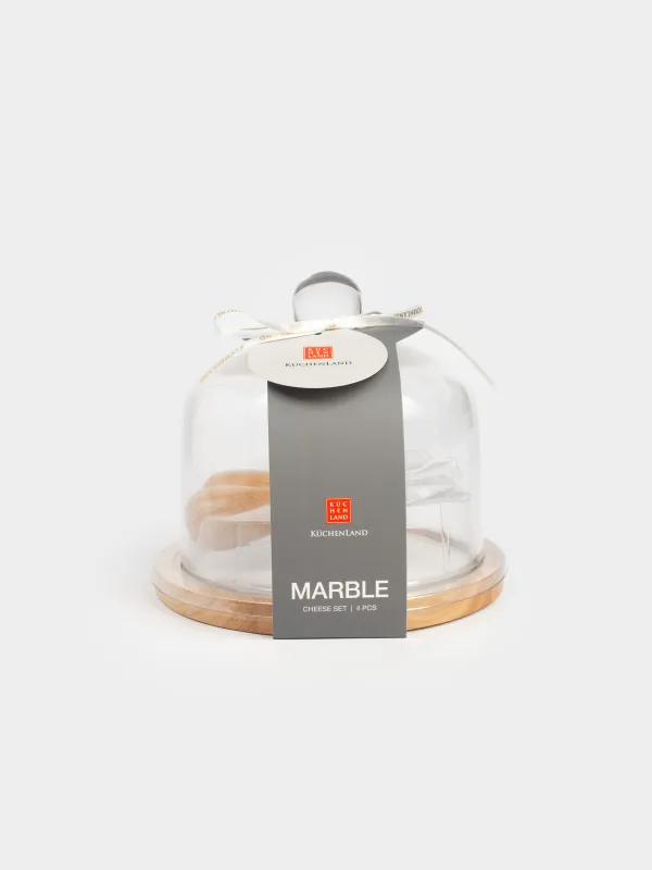 Набор для сыра, 4 пр, блюдо-подставка/купол, сталь/мрамор/дерево/стекло, Marble, image-6