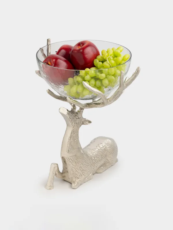 Жеміс вазасы, 26х38 см, аяқты, шыны/металл, күміс, Бұғы, Arctic deer, image-8