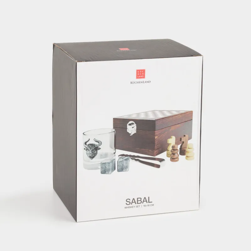 Вискиге арналған жиынтық, 1 адам, 4 зат, қорапта, шыны/текшелер/қысқыштар, шыны/мәрмәр, Шахмат, Sabal, image-9