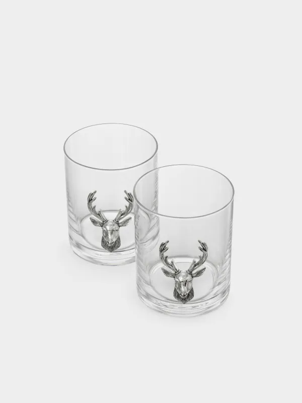 Стакан для виски, 10 см, 340 мл, 2 шт, стекло/металл, Серебристый олень, Lux elements, image-1