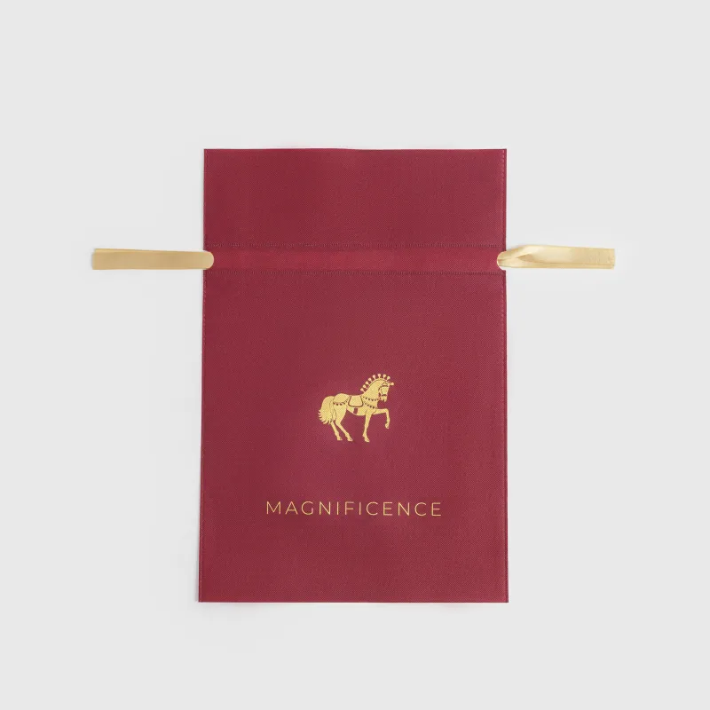 Сыйлық пакеті, 20х30 см, жіптері бар, полипропилен, қою қызыл, Алтын жылқы, Ardent horse
