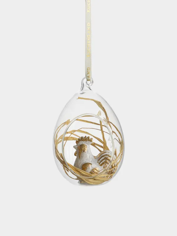 Подвеска декоративная, 6х8 см, стекло/полирезин, золотистая, Петушок, Easter, image-1