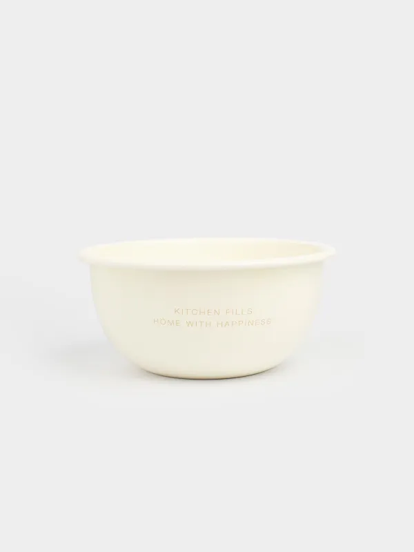 Миска, 2,4 л, металл эмалированный, молочная, с золотистым кантом, Домик, Enamel, image-0