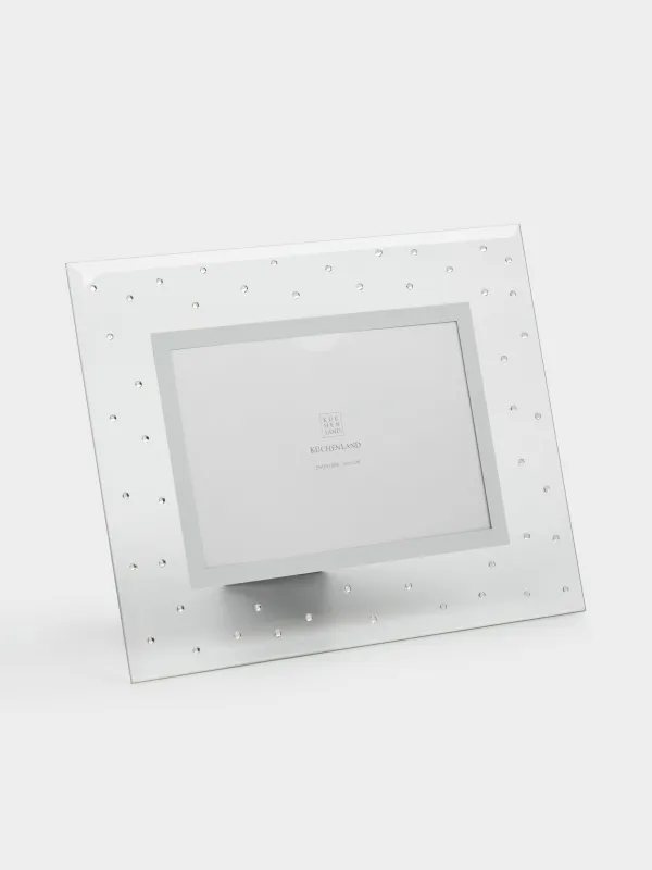 Фоторамка, 23х18 см, стекло, серебристая, Стразы, Glossy, image-0