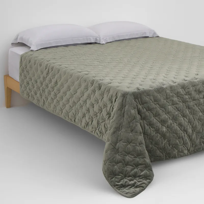 Төсек жапқыш, 220x240 см, сырма, ши барқыт/микрофибра, жасыл, Сызықтар, Stitch velvet