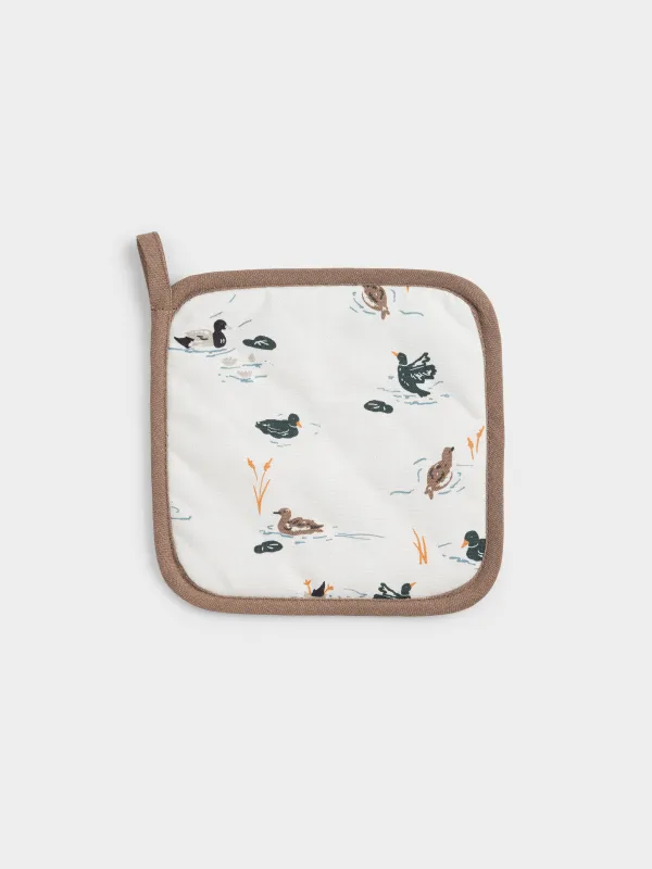 Ыдыс ұстағыш, 20х20 см, мақта, сүт түстес, Үйректер, Ducks in pond, image-0