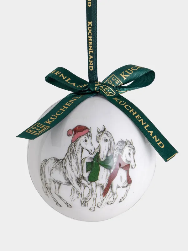 Игрушка елочная, 7 см, пенопласт, Шар, Три коня, Ball print, image-0