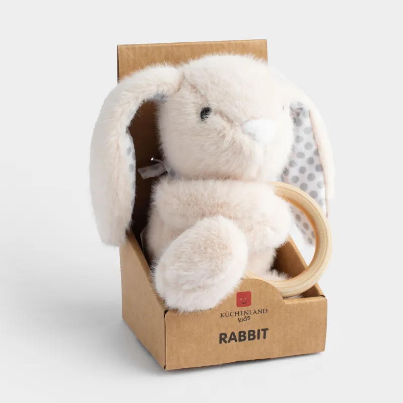 Сылдырмақ ойыншық, 23 см, жұмсақ, полиэстер/ағаш, сарғылт-қоңыр, Сақинасы бар қоян, Rabbit, image-5