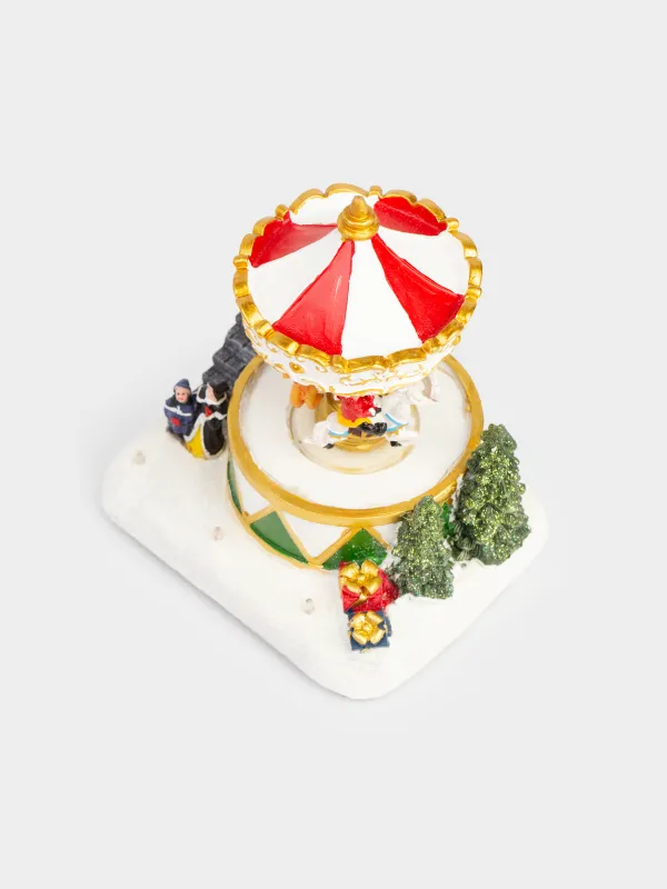 Мүсінше, 15х17 см, жарықтандырылған, анимациялық, полирезин, Қарлы айналмалы әткеншек, Christmas style, image-1