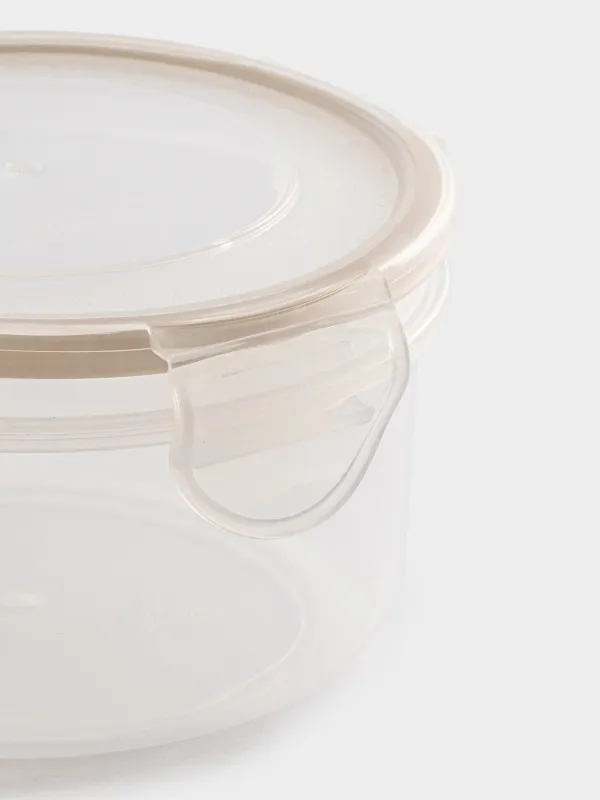 Контейнер, 400 мл, с клипсами, пластик/силикон, круглый, бежевый, Roomy clip, image-1