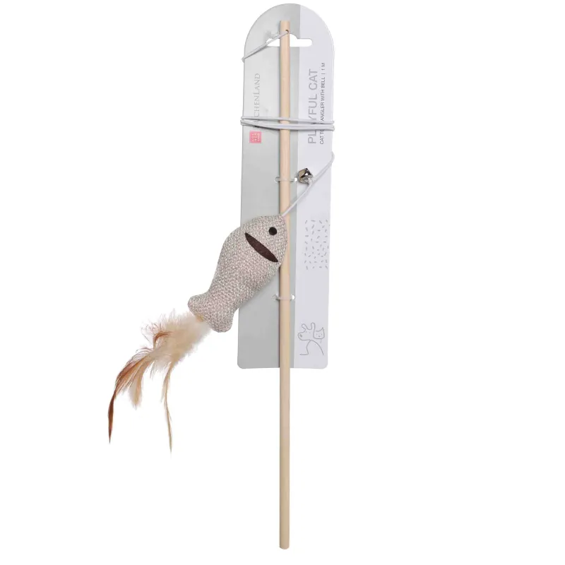 Игрушка-удочка для кошек, 1 м, с колокольчиком, дерево/полиэстер, Рыбка, Playful cat, image-1