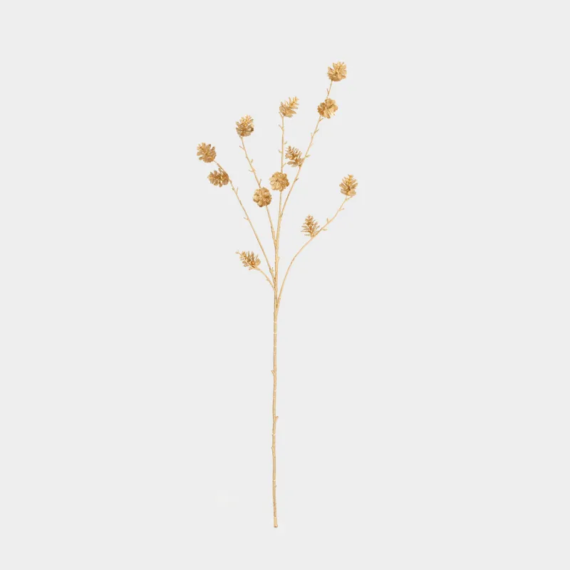 Ветка декоративная, 90 см, пластик, Золотистые шишки, Conifer delice