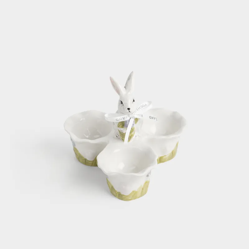 Пасха ыдысы, 13х10 см, 3 бөлім, керамика, сұр, Гүлдері бар қоян, Easter