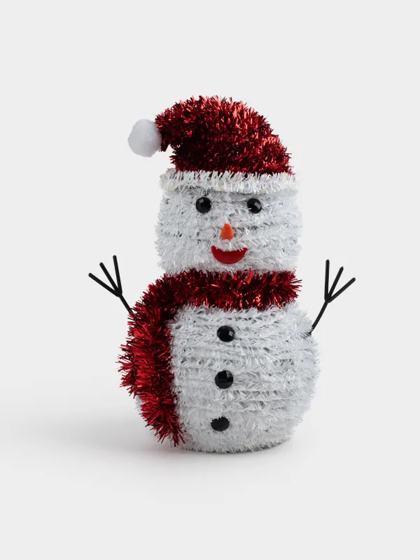 Статуэтка, 26 см, мишура/пластик, бело/красная, Снеговик, Tinsel decor, image-0
