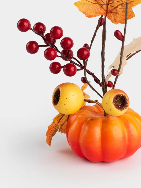 Сәндік композиция, 15 см, көбік/пластик, Асқабақтағы гүл шоғы, Forest symphony decor, image-4