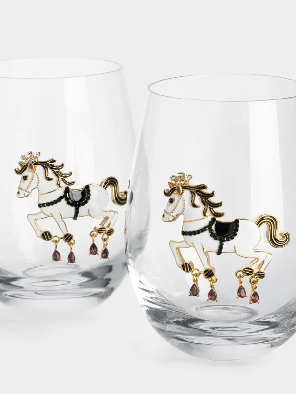 Стақан, 11 см, 430 мл, 2 дана, шыны/металл, Шырша/Жылқы, Verset, image-2