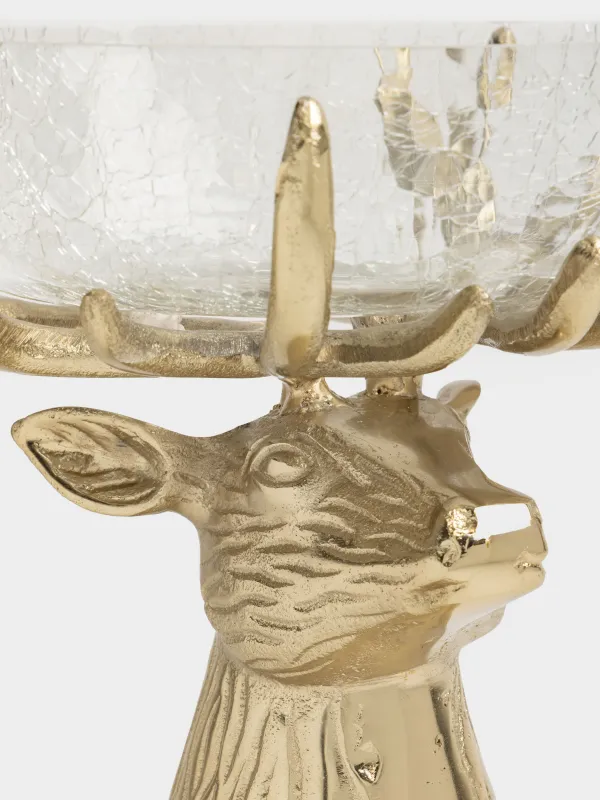 Жеміс вазасы, 27х26 см, аяқты, шыны/металл, алтын, Бұғы, Arctic deer, image-3