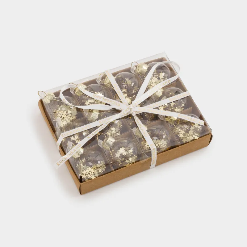 Набор елочных игрушек, 4 см, 12 шт, стекло, золотистый, Шар со звездами, Ball filler, image-5