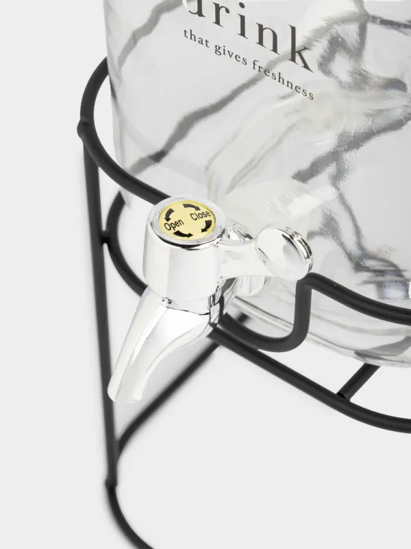 Сусындарға арналған диспенсер, 3л, тұғырда, шыны/тығын/металл, Clear font, image-4