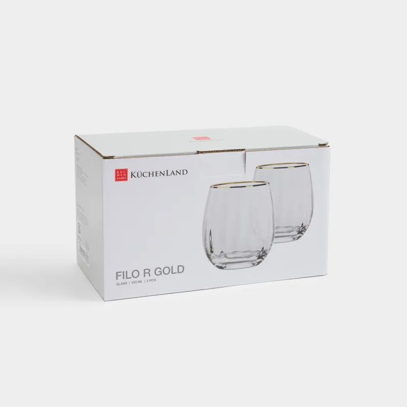 Стақан, 10 см, 450 мл, 2 дана, шыны Р, алтын жиегі бар, Filo R gold, image-2