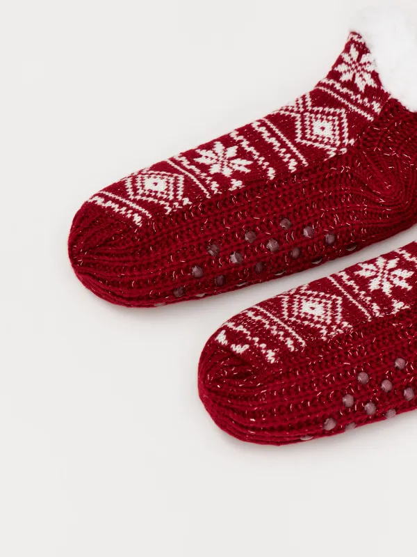 Әйелдер шұлықтары, үйге арналған, өлшемі 36-38, акрил/шерпа, қызыл, Қысқы өрнек, Hot winter, image-1