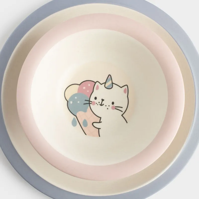 Ыдыс-аяқ жинағы, балаларға арналған, 5 зат, бамбук, қызғылт, Қанаттары бар бір мүйізді, Unicorn, image-3