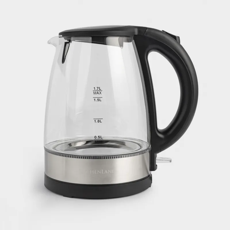 Чайник электрический, 1,7 л, 1850-2200 Вт, стекло Б/пластик, с подсветкой, черный, Progress plus