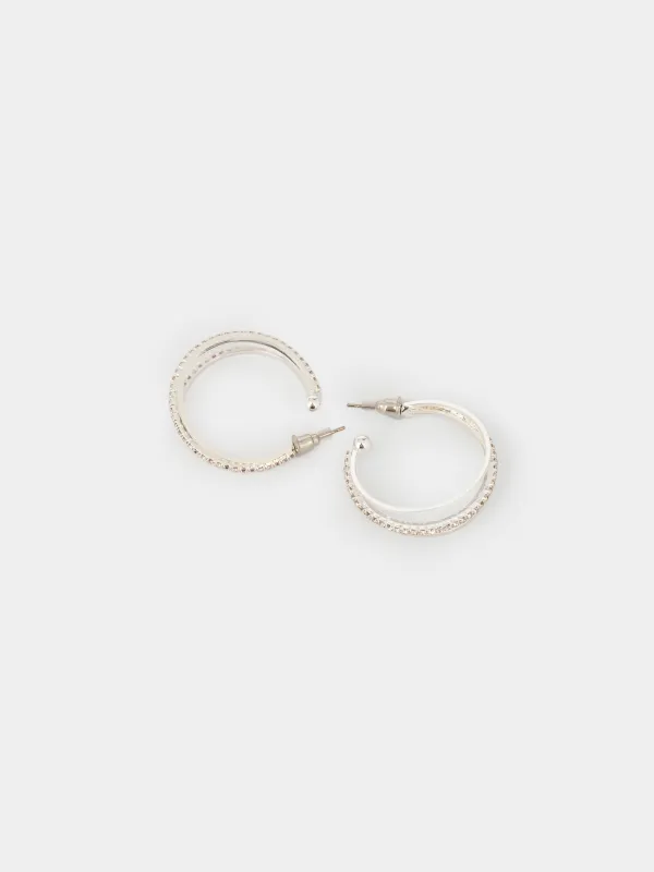 Серьги-пусеты, 3 см, 2 шт, металл/стразы, серебристые, Кристаллы, Jewelry crystal, image-2