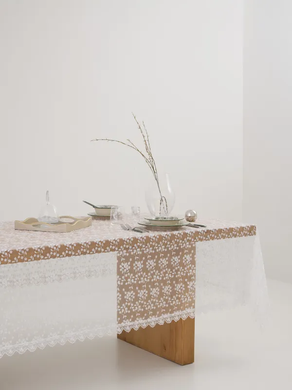 Скатерть, 160х160 см, с кружевом, Ажурные цветы, Lace flowers, image-5