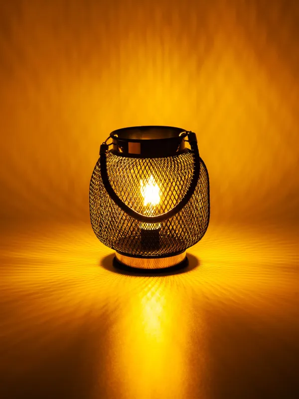 Сәндік шам, 20 см, тұтқасы бар, металл/пластик, қара-алтын түсті, Тор, Twist black, image-4