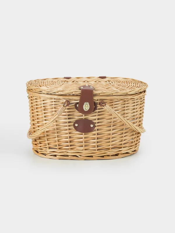 Пикник себеті, 42х30 см, 4 адам, 21 зат, Жамылғымен, жүзім, дөңгелек, қоңыр, Picnic, image-1