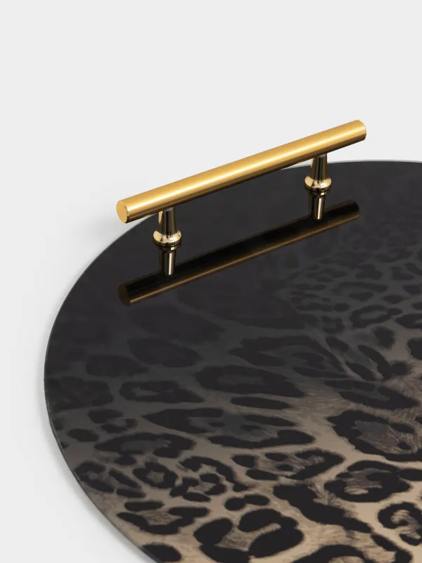 Науа, 35 см, тұтқалары бар, шыны/болат, дөңгелек, қоңыр, Леопард, Leopard, image-3