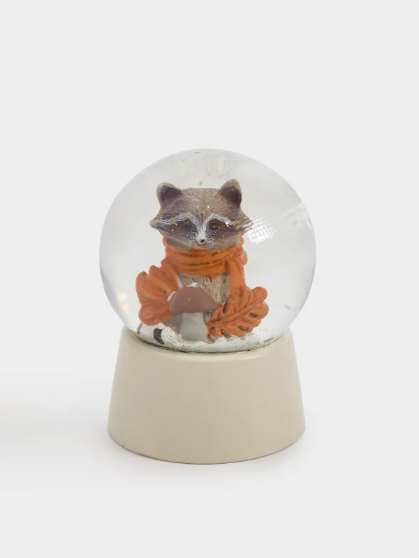 Қарлы шар, 6 см, шыны/полирезин, сүт түстес, Саңырауқұлақ қосылған жанат, Forest animals, image-0