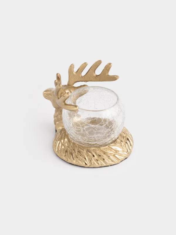 Шам ұстағыш, 9 см, шай шамына арналған, шыны/металл, алтын, Бұғы, Arctic deer, image-2