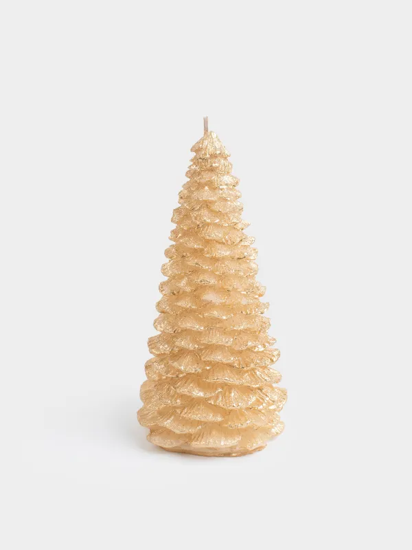 Свеча, 18 см, с блестками, золотистая, Ель, Fir candle, image-0
