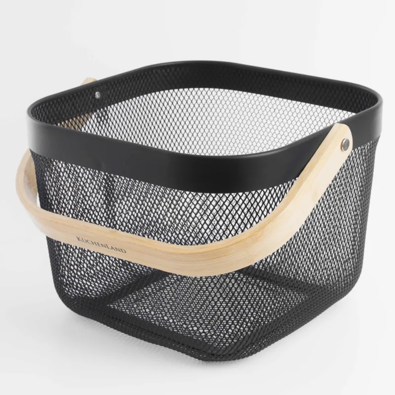 Сақтау себеті, 24х24х18 см, тұтқасы бар, металл / бамбук, шаршы, қара, Gardening, image-2