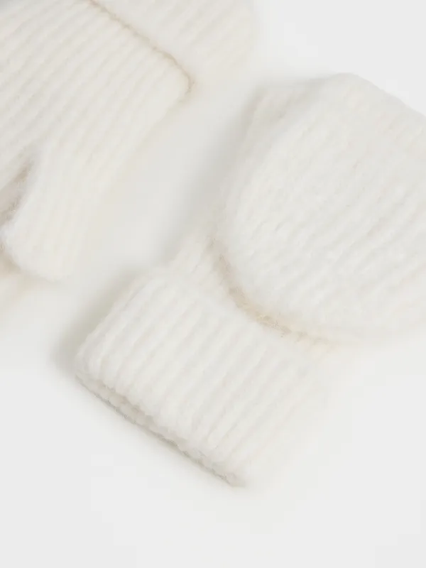 Әйелдер қолғаптары, бірыңғай өлшем, жоғары жағы жиналмалы, акрил/полиэстер, экрю, Knitting fuzz, image-1