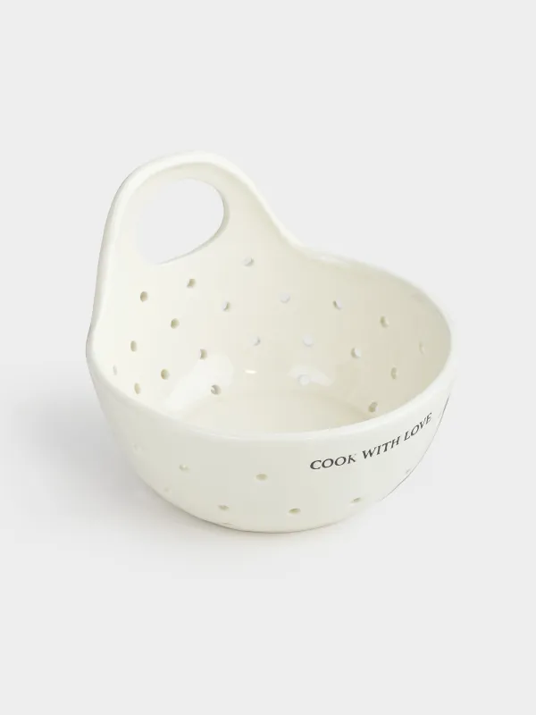 Дуршлаг, 15 см, тұтқасы бар, керамика, сүт түстес, Crumple font, image-1