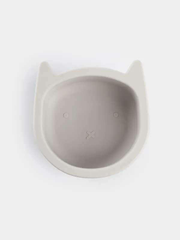 Сорпа тәрелкесі, балаларға арналған, 13х5 см, сорғышы бар, силикон, сұр, Мысық, Kiddy, image-1