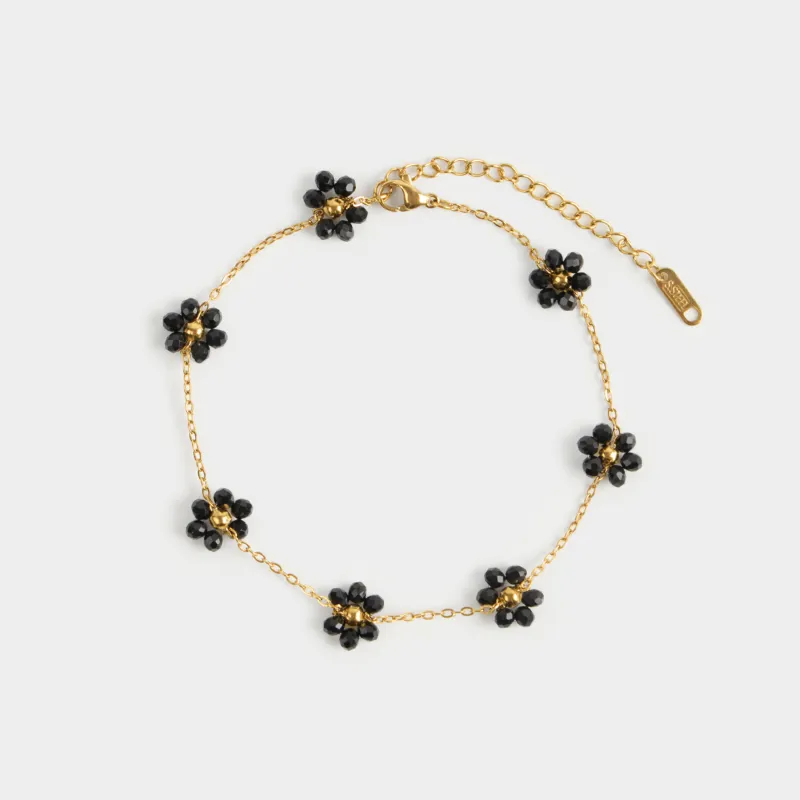 Аяққа тағатын білезік, 30 см, металл/шыны, қара, Гүлдер, Jewelry flower