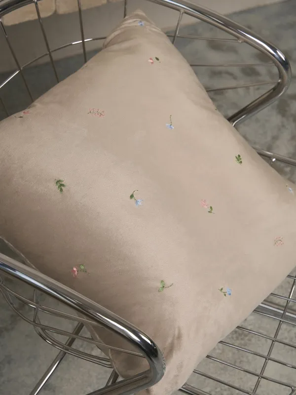 Сәндік жастық, 45х45 см, барқыт, сарғылт-қоңыр, Гүлдер, Velvet, image-3