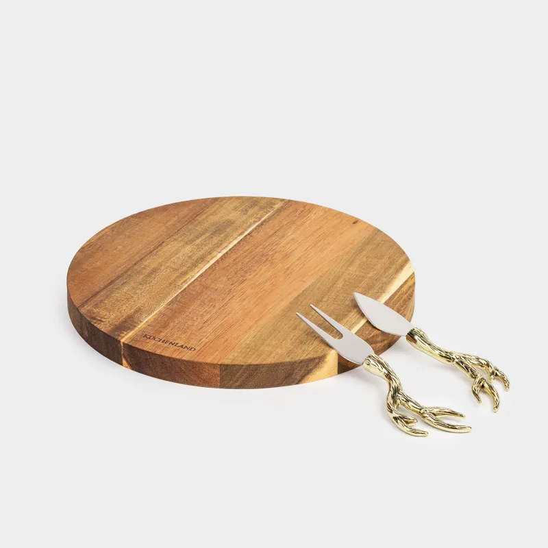 Ірімшікке арналған жиынтық, 3 зат, тақта-ыдыс, ағаш/металл, Бұғы, Noble tree