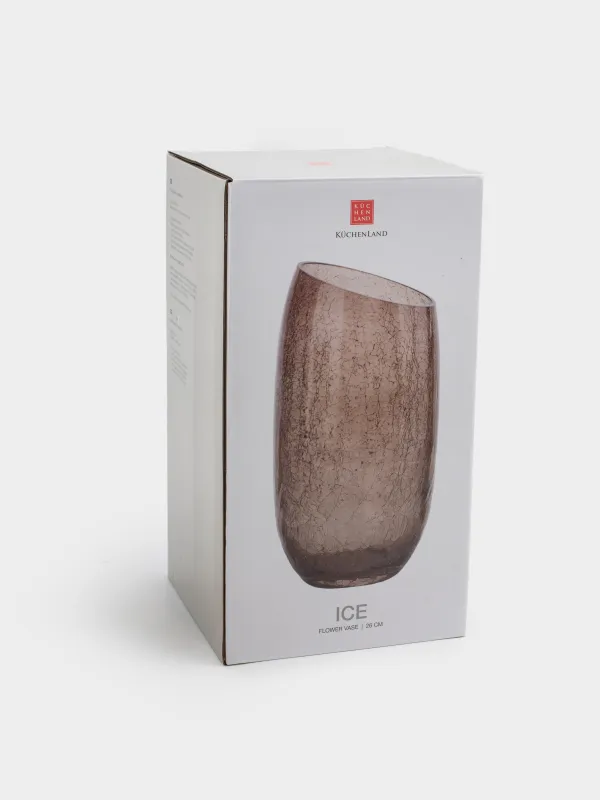 Ваза для цветов, 26 см, стекло, коричневая, Кракелюр, Ice, image-8