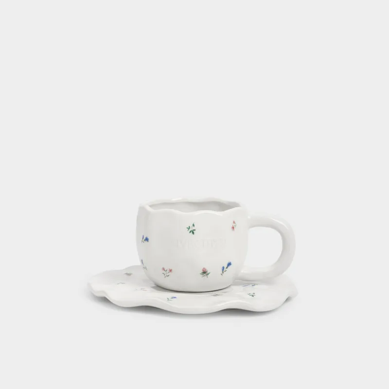 Шай жұбы, 1 адам, 2 зат, 410 мл, керамика, сүт түстес, Нәзік гүлдер, El flora